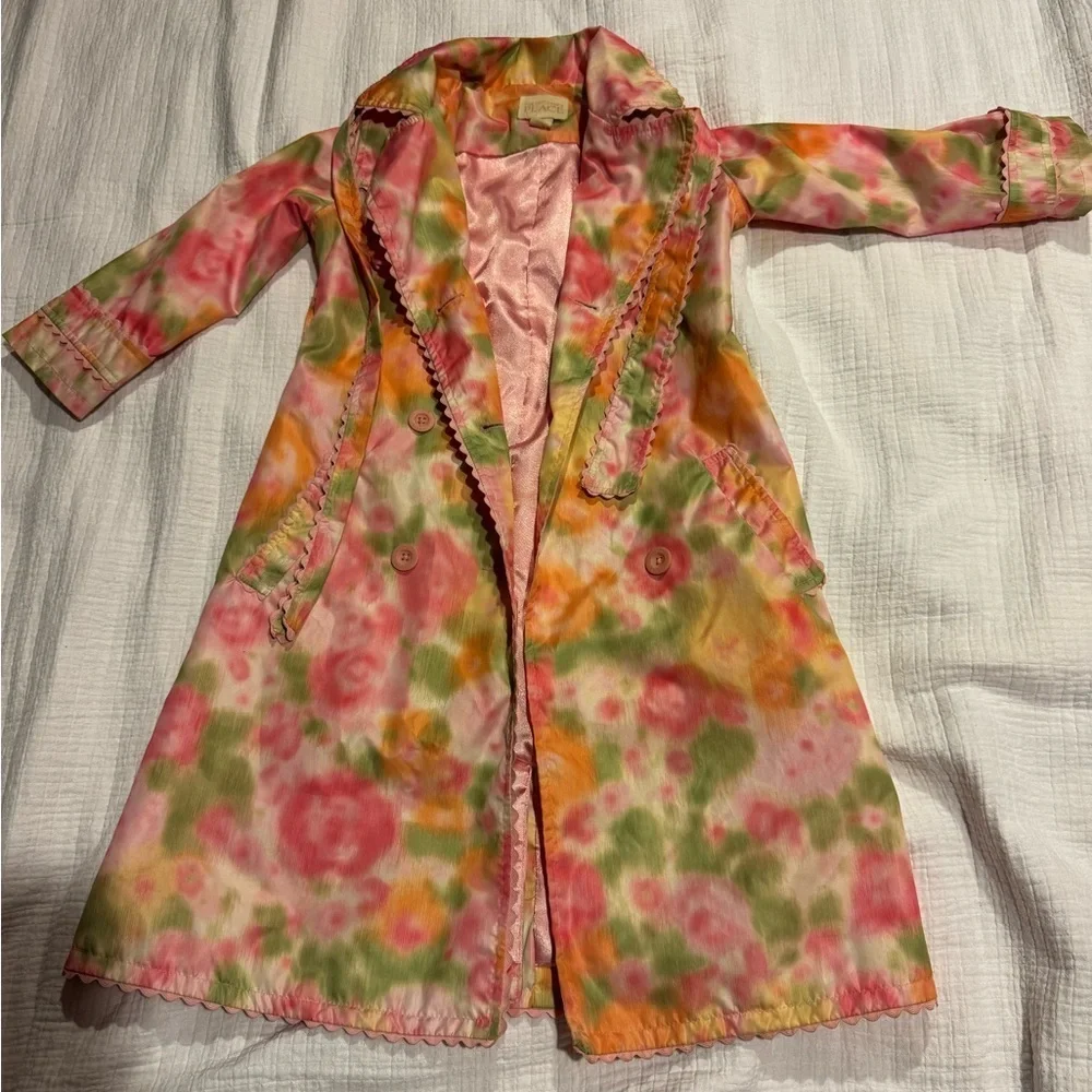 The Childrens Place Jacket Girls Size 4 Pink Green Orange Floral W/Belt